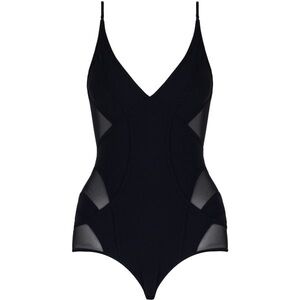 ZIMMERMANN Devi Panelled Mesh One Piece, Low Back, V-Neck Black 4-6 Small